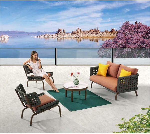 Aurora Loveseat With Two Chairs and Round Coffee Table