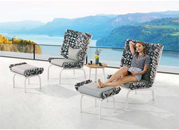 Aurora High Back Chair Set For Two With Ottomans and Coffee Table