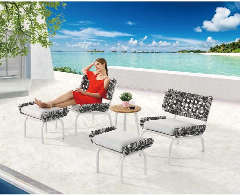 Aurora Low Back Chair Set For Two With Ottomans and Coffee Table