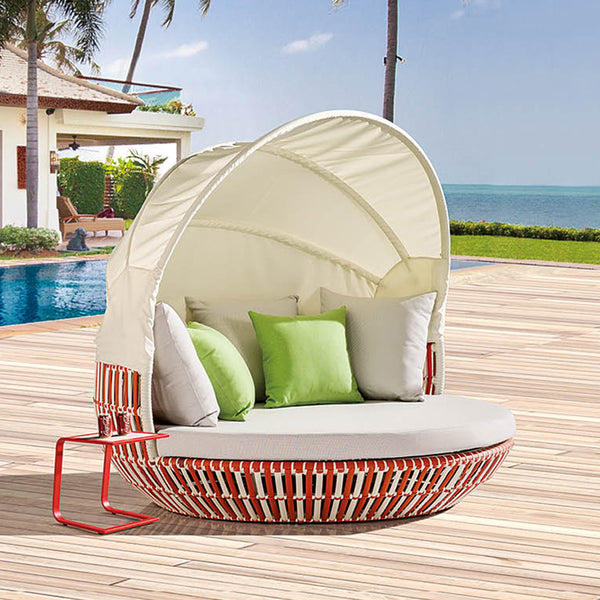 Apricot Round Daybed With Shade And Side Table