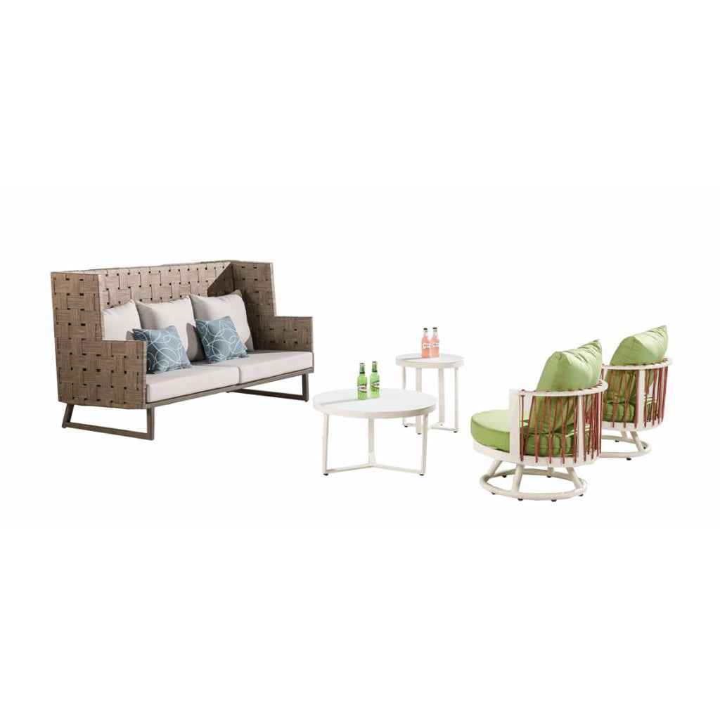 Asthina High Back Sofa With Round Chairs And Coffee Tables