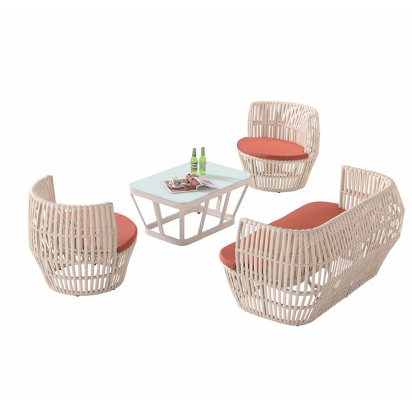 Apricot Loveseat With 2 Round Chair And Coffee Table