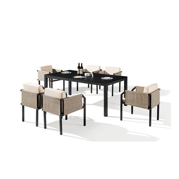 Barite Dining Set For 6 With Chairs w/ Side Fabric