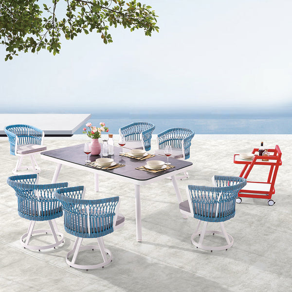 Seattle Dining Set For 6 With Rounded Back With Trolley
